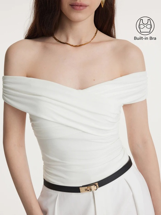 OGL Tops - NWT OGL Eco-SkinKiss® Criss Cross Off Shoulder New Airy Bra Top in white